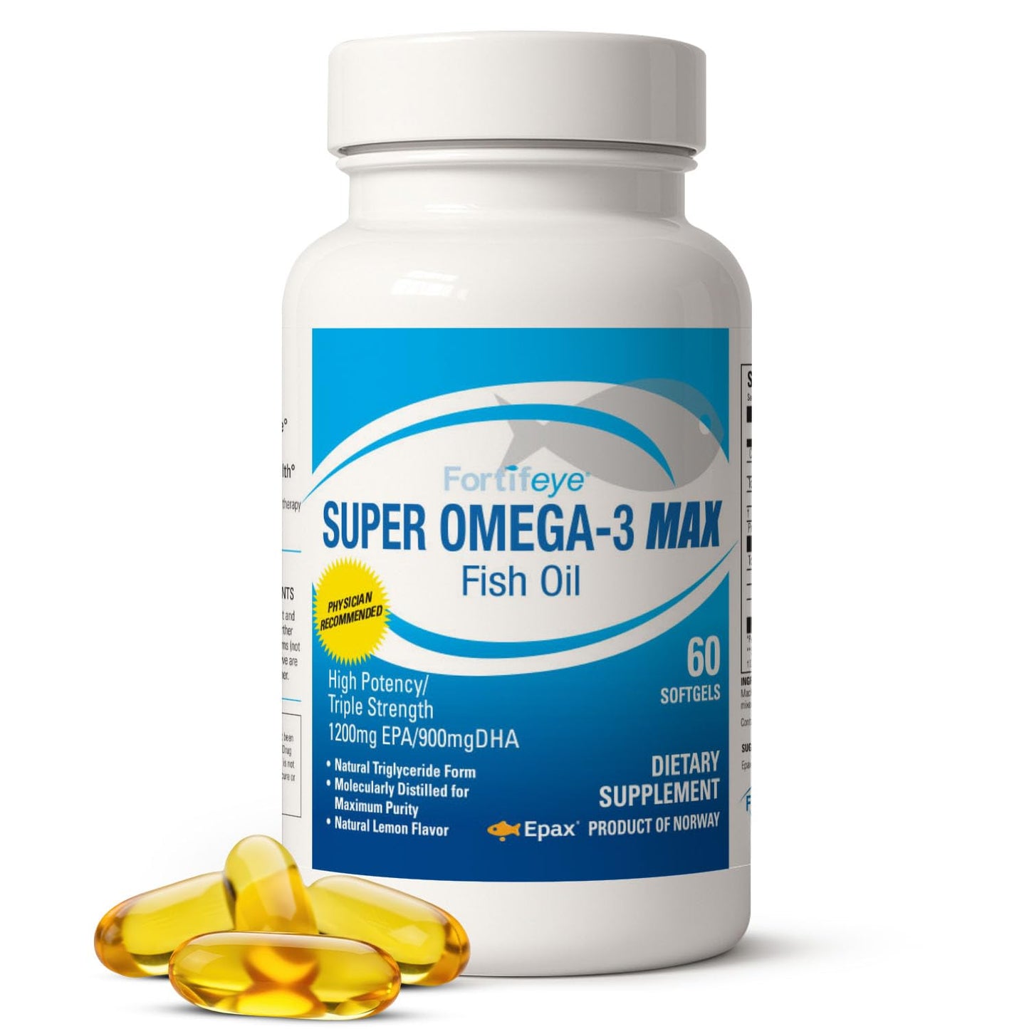 Super Max Omega-3 Fish Oil 2400 mg 30 Days, 60 Capsules - High Potency Fish Oil Omega 3 Supplements for Women & Men, Triglyceride Form with EPA and DHA Supplements No Fishy After Taste Lemon Flavor - dailyvitalstore