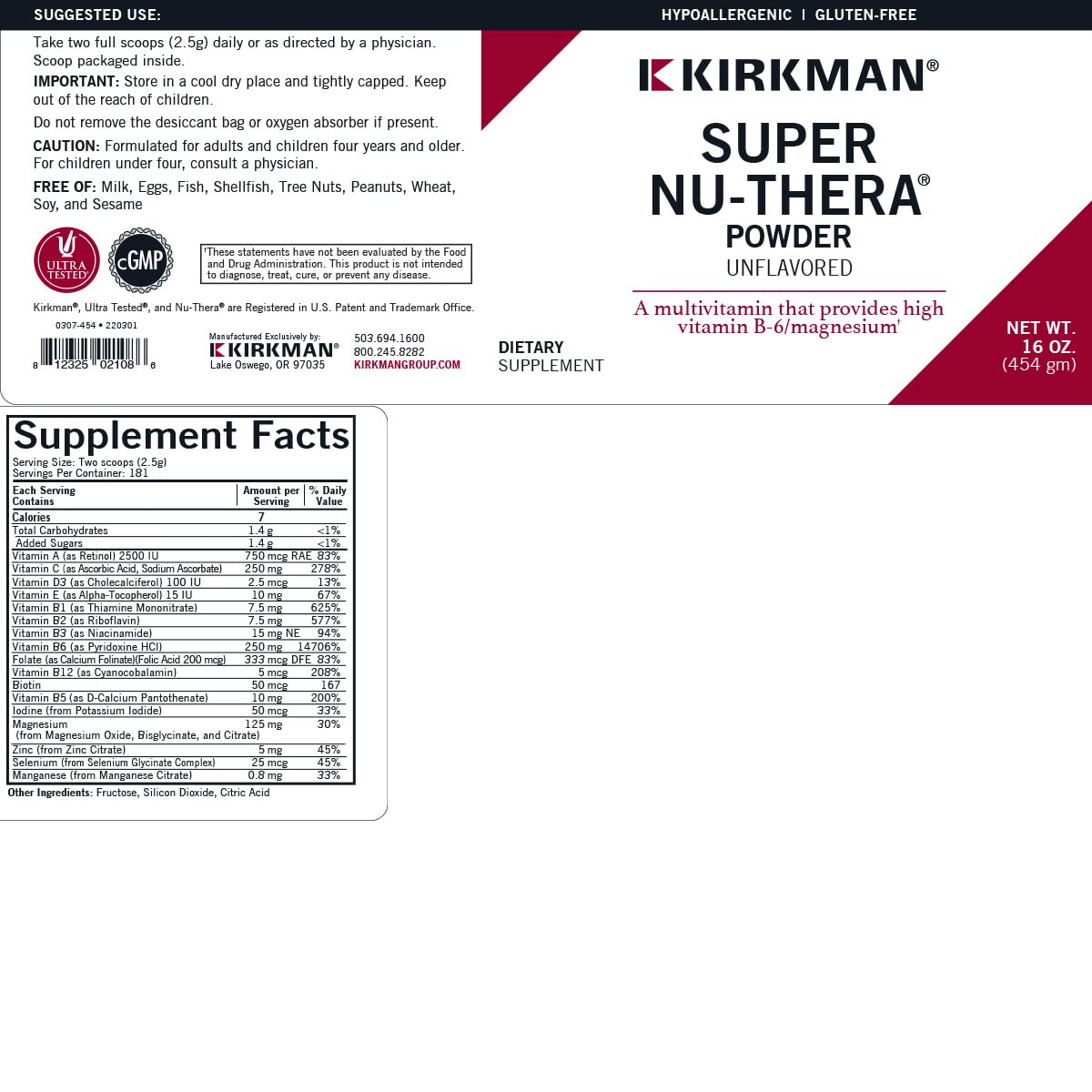 Super Nu-Thera Powder - Hypoallergenic - Unflavored - 16 Ounces - dailyvitalstore