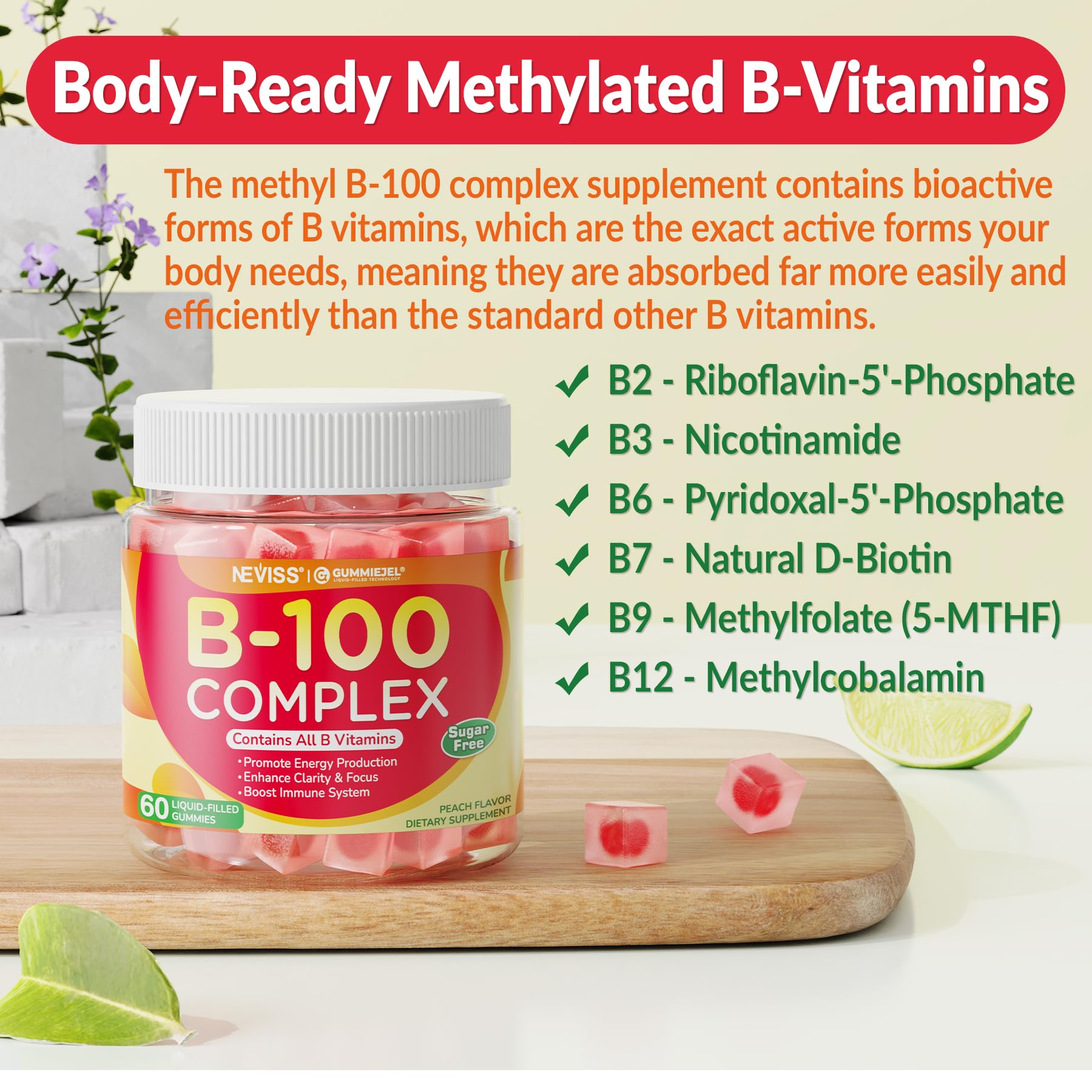 Super Vitamin B Complex Gummies - Methylated B Complex for Women & Men, All B Vitamins, Methyl B12, Methylfolate, Vitamin C, Choline, Inositol, PABA for Energy - dailyvitalstore