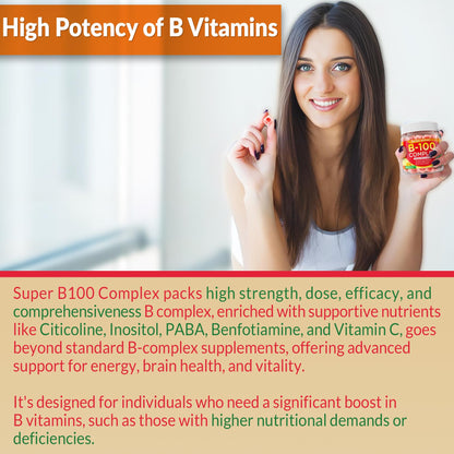 Super Vitamin B Complex Gummies - Methylated B Complex for Women & Men, All B Vitamins, Methyl B12, Methylfolate, Vitamin C, Choline, Inositol, PABA for Energy - dailyvitalstore