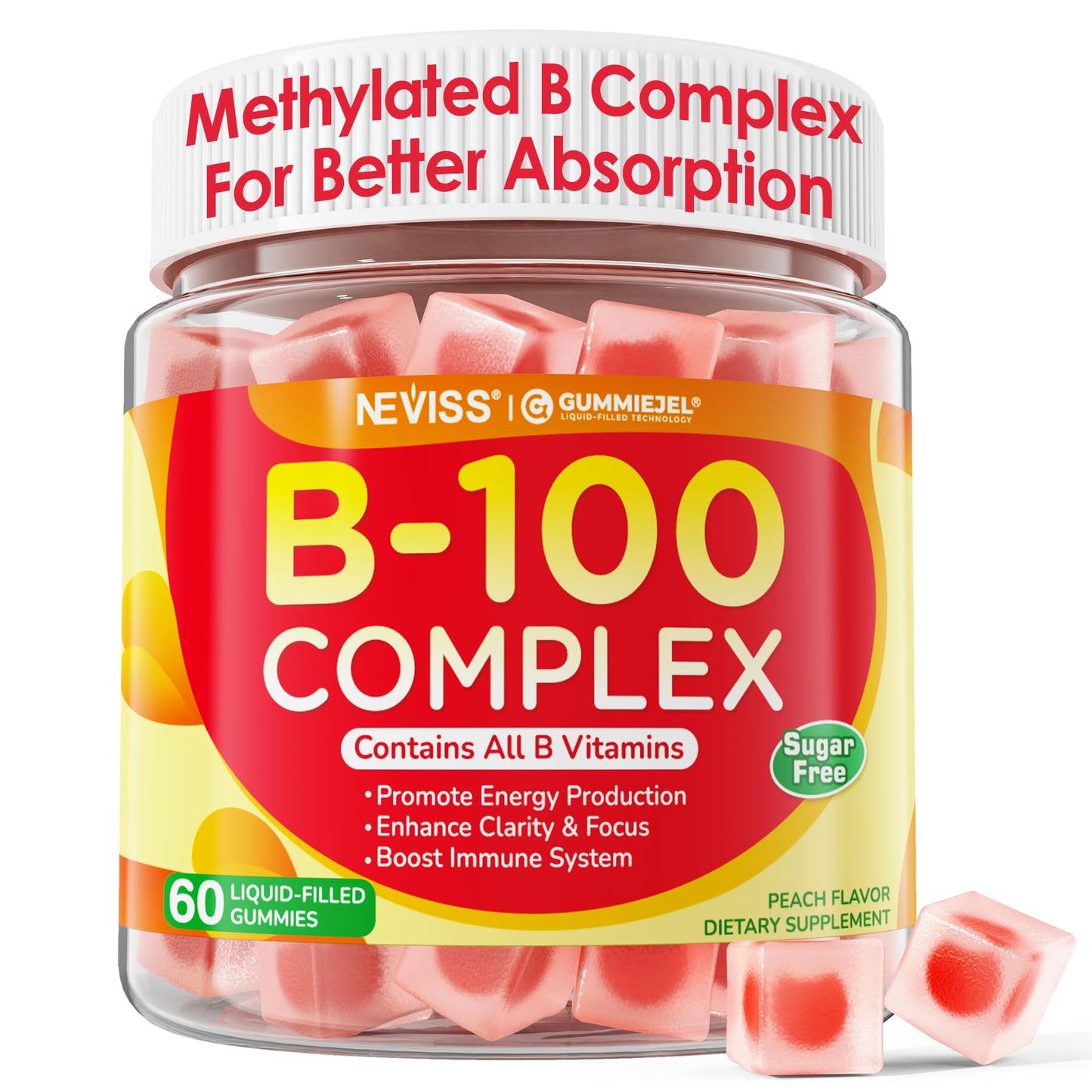 Super Vitamin B Complex Gummies - Methylated B Complex for Women & Men, All B Vitamins, Methyl B12, Methylfolate, Vitamin C, Choline, Inositol, PABA for Energy - dailyvitalstore