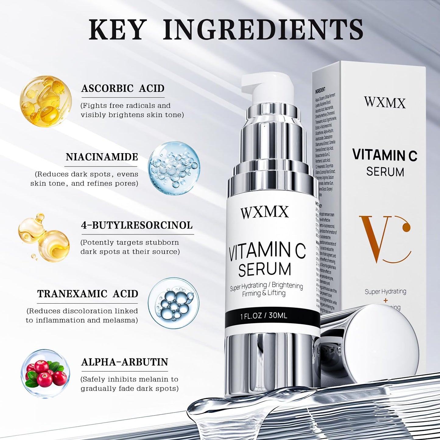 Super Vitamin C Serum for Face: All-in-One Hydrating Anti-Aging Formula by Vitamin C, Hyaluronic Acid, Caffeine-Firming, Lifting, Targets Dark Spots, - dailyvitalstore