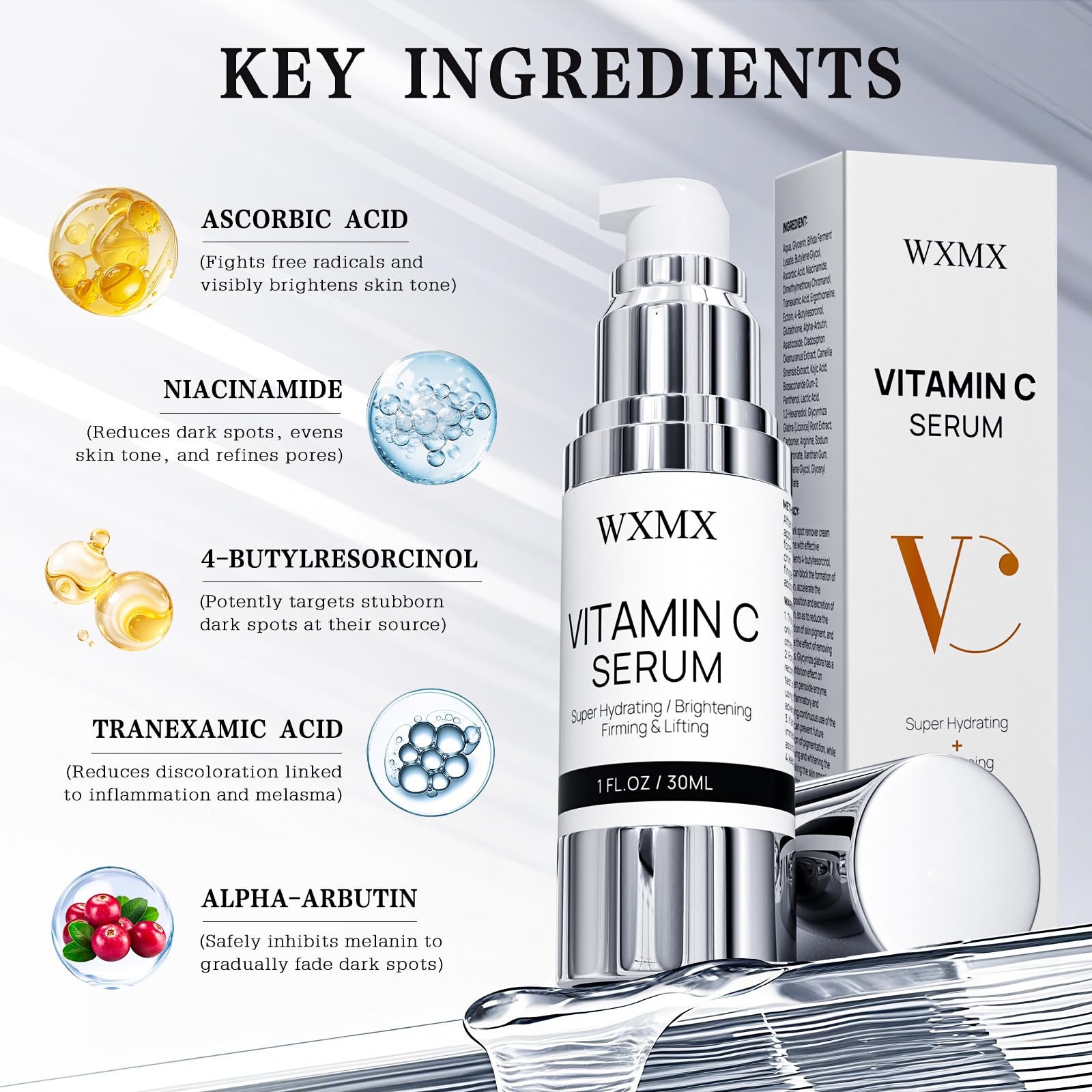 Super Vitamin C Serum for Face: All-in-One Hydrating Anti-Aging Formula by Vitamin C, Hyaluronic Acid, Caffeine-Firming, Lifting, Targets Dark Spots, - dailyvitalstore
