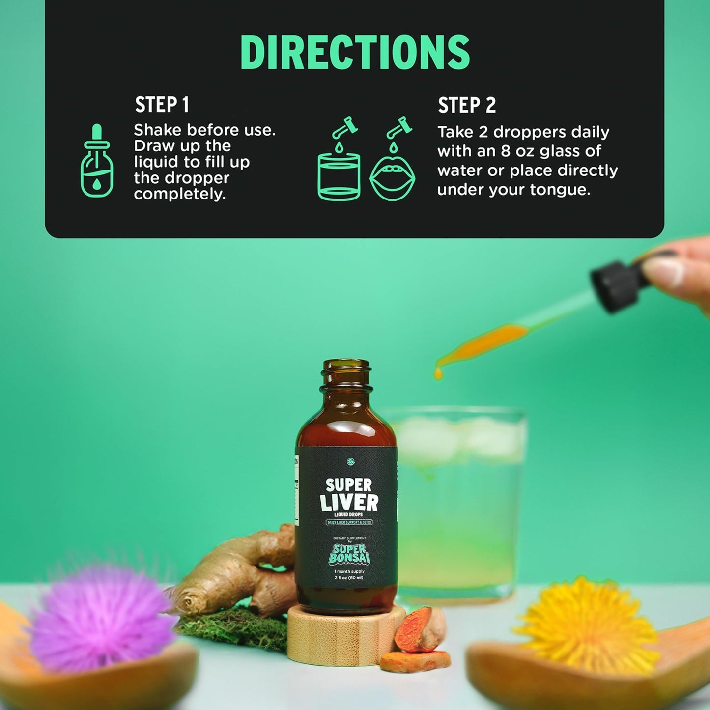 SuperBonsai Milk Thistle Herbal Liquid Supplement - Doctor-Formulated Botanical Blend with Milk Thistle and Dandelion Root - Vegan Non-GMO Drops - 3 Month Supply - dailyvitalstore