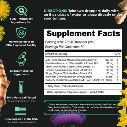 SuperBonsai Milk Thistle Herbal Liquid Supplement - Doctor-Formulated Botanical Blend with Milk Thistle and Dandelion Root - Vegan Non-GMO Drops - 3 Month Supply - dailyvitalstore