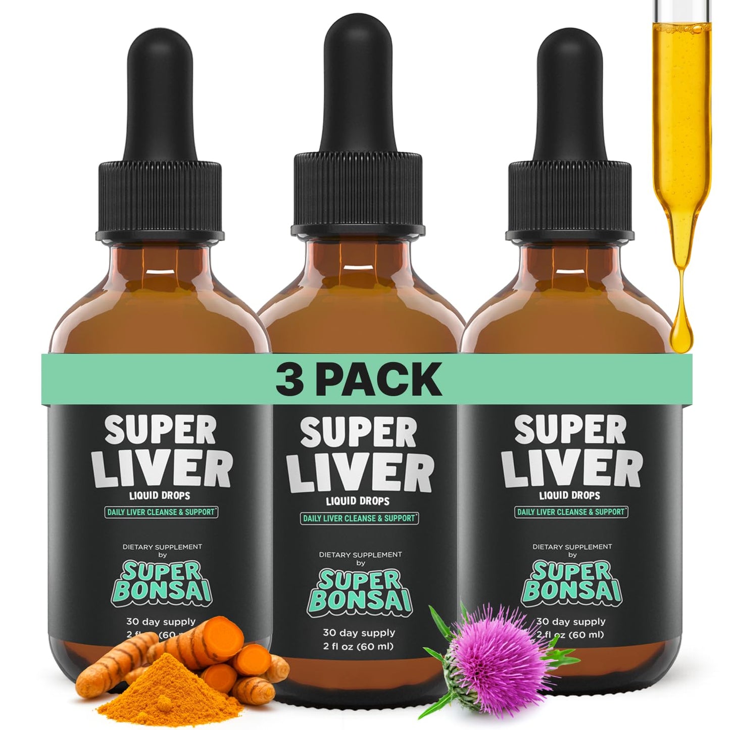 SuperBonsai Milk Thistle Herbal Liquid Supplement - Doctor-Formulated Botanical Blend with Milk Thistle and Dandelion Root - Vegan Non-GMO Drops - 3 Month Supply - dailyvitalstore