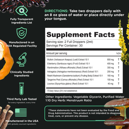 SuperBonsai Super Lungs Mullein Drops – Herbal Lung Support Tincture with Mullein Leaf Extract Elderberry Reishi Marshmallow Root - dailyvitalstore