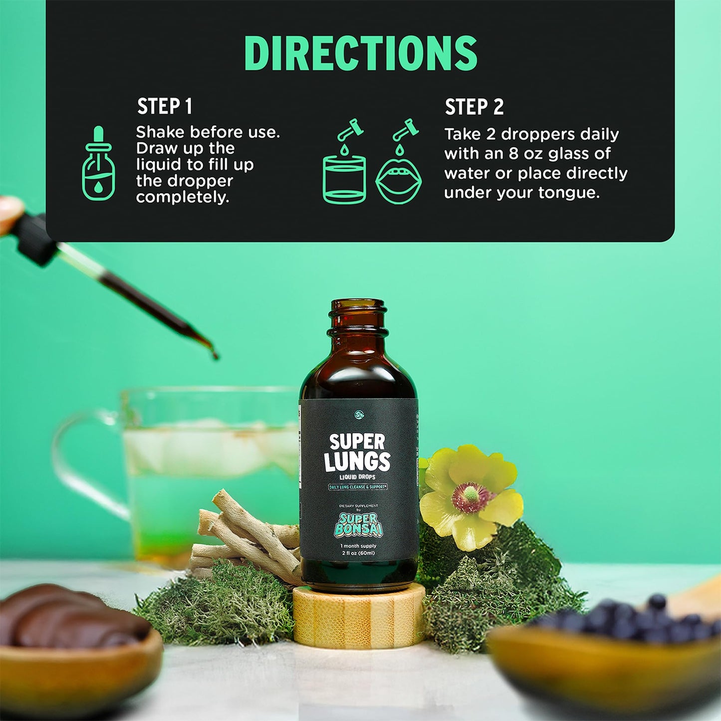 SuperBonsai Super Lungs Mullein Drops – Herbal Lung Support Tincture with Mullein Leaf Extract Elderberry Reishi Marshmallow Root - dailyvitalstore