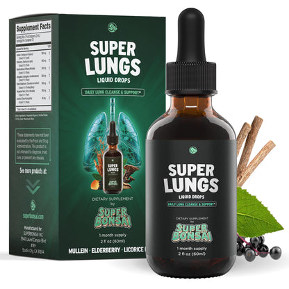 SuperBonsai Super Lungs Mullein Drops – Herbal Lung Support Tincture with Mullein Leaf Extract Elderberry Reishi Marshmallow Root - dailyvitalstore