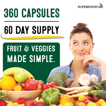 Superfood Fruit and Veggie Supplement - 360 Whole Super Fruit and Vegetable Supplements & Vitamin with Beta-Carotene, Soy Free- 180 Count (Pack of 2) - dailyvitalstore
