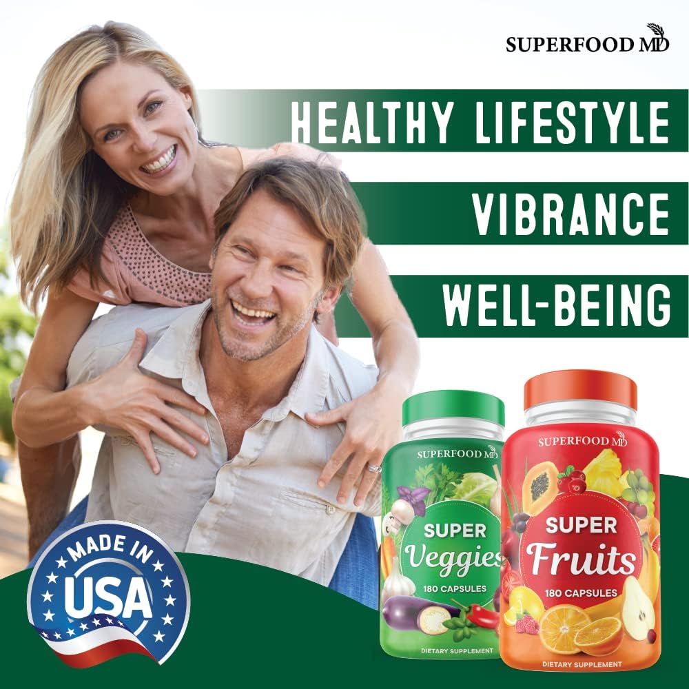 Superfood Fruit and Veggie Supplement - 360 Whole Super Fruit and Vegetable Supplements & Vitamin with Beta-Carotene, Soy Free- 180 Count (Pack of 2) - dailyvitalstore