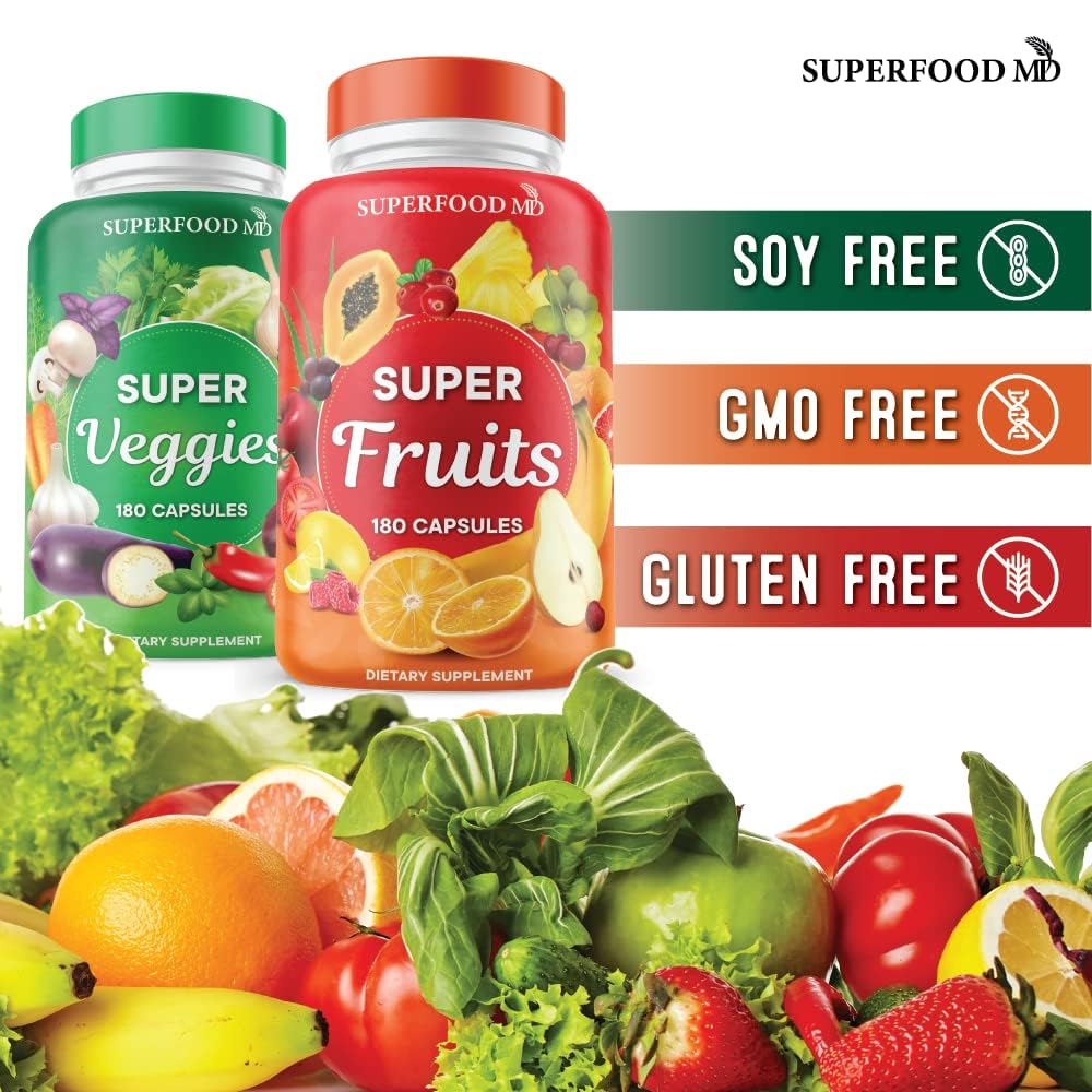 Superfood Fruit and Veggie Supplement - 360 Whole Super Fruit and Vegetable Supplements & Vitamin with Beta-Carotene, Soy Free- 180 Count (Pack of 2) - dailyvitalstore