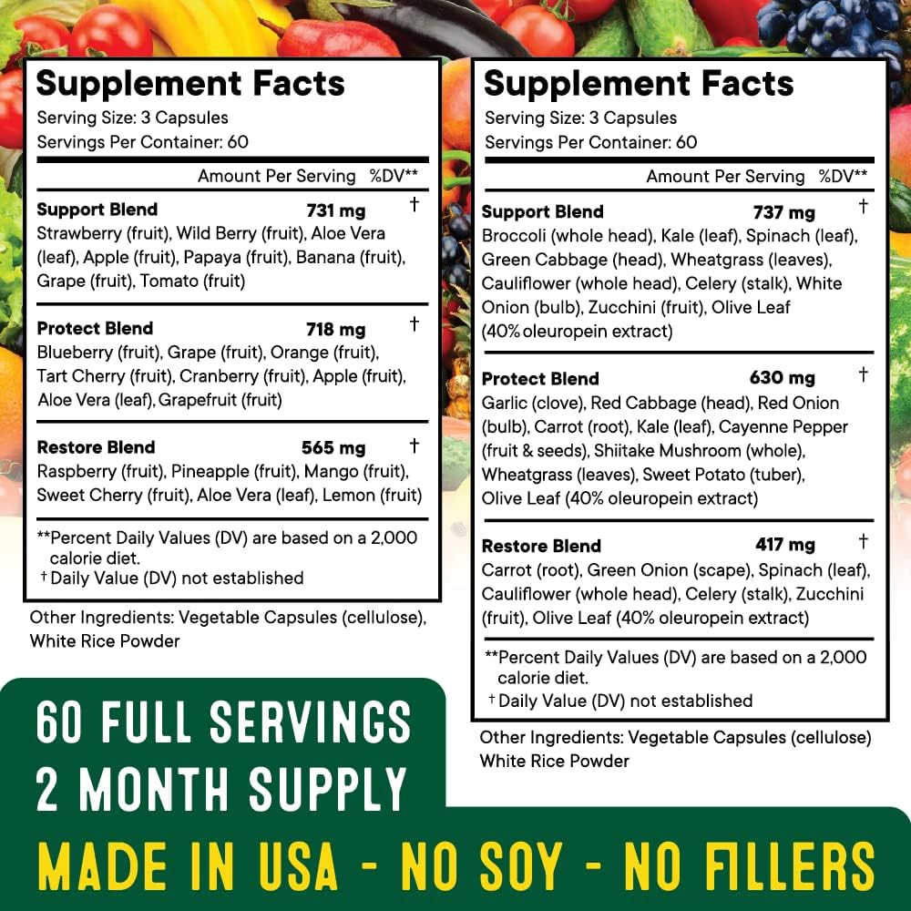 Superfood Fruit and Veggie Supplement - 360 Whole Super Fruit and Vegetable Supplements & Vitamin with Beta-Carotene, Soy Free- 180 Count (Pack of 2) - dailyvitalstore