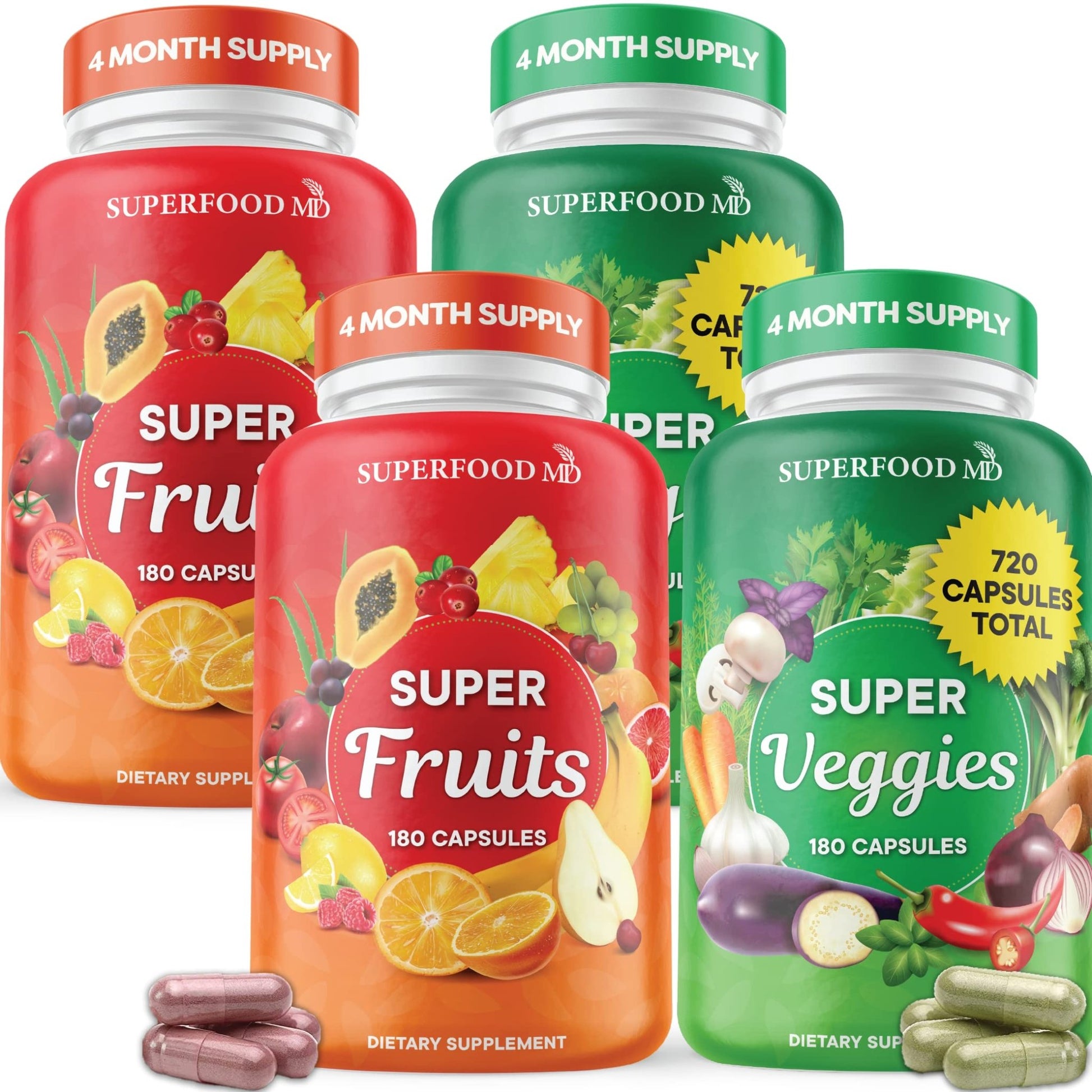 Superfood Fruit and Veggie Supplement - Fruit and Veggie Capsules 100% Whole Super Fruits and Super Vegetables Supplements & Vitamins, with Beta Carotene (720 Count (Pack of 4)) - dailyvitalstore