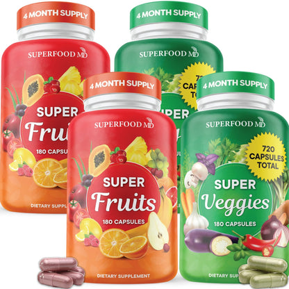 Superfood Fruit and Veggie Supplement - Fruit and Veggie Capsules 100% Whole Super Fruits and Super Vegetables Supplements & Vitamins, with Beta Carotene (720 Count (Pack of 4)) - dailyvitalstore