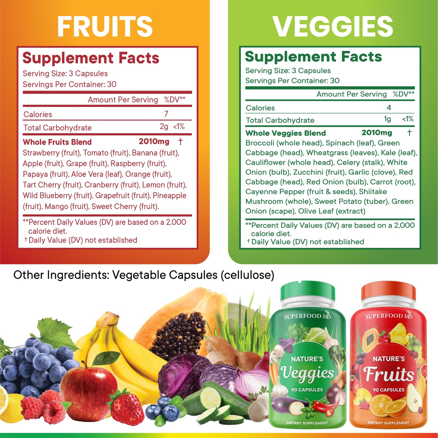 Superfood MD Fruits & Veggies Supplement - Whole Food Natural Superfoods - with Beta Carotene - Soy Free- 90 Count (Pack of 2) - dailyvitalstore
