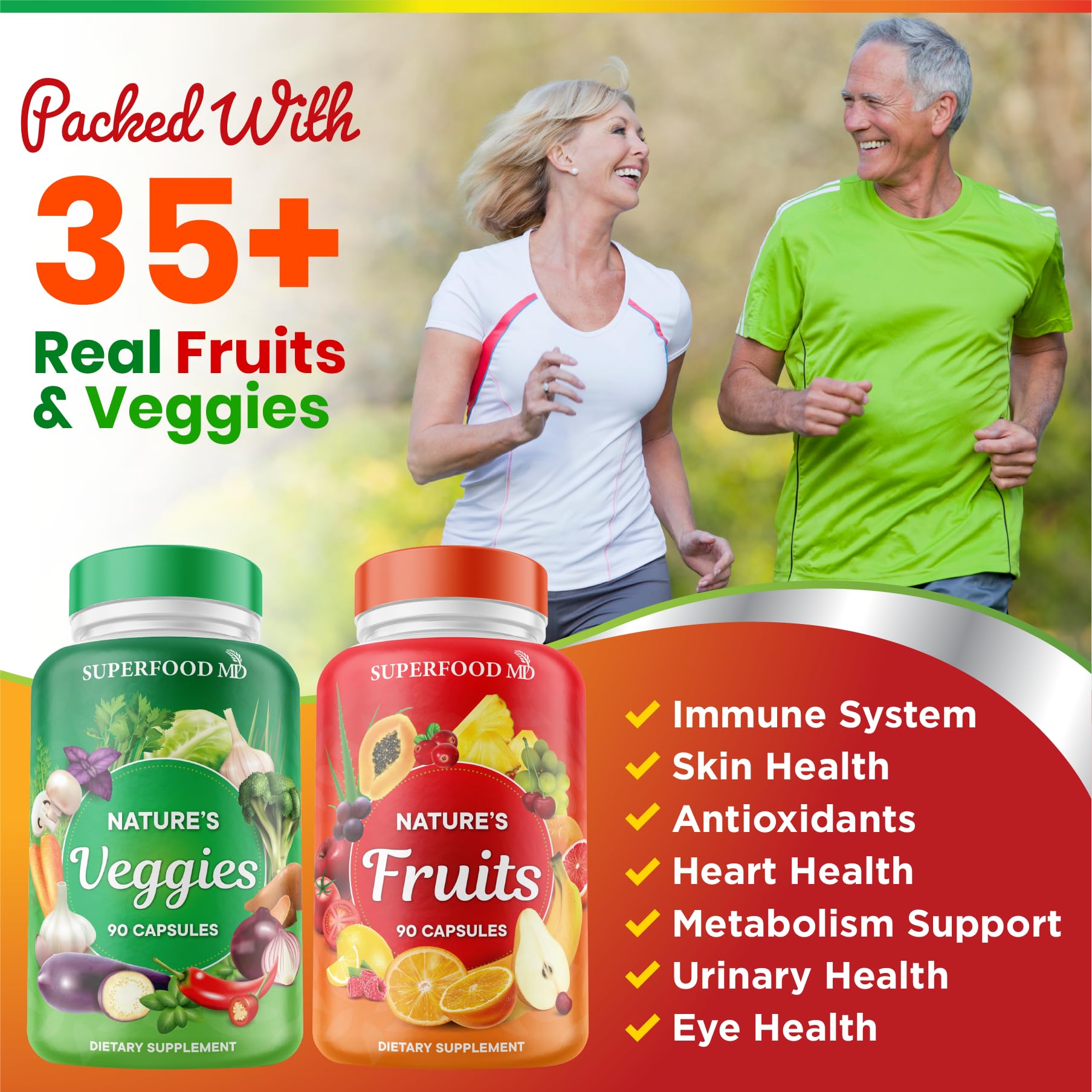 Superfood MD Fruits & Veggies Supplement - Whole Food Natural Superfoods - with Beta Carotene - Soy Free- 90 Count (Pack of 2) - dailyvitalstore