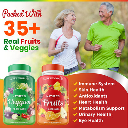 Superfood MD Fruits & Veggies Supplement - Whole Food Natural Superfoods - with Beta Carotene - Soy Free- 90 Count (Pack of 2) - dailyvitalstore