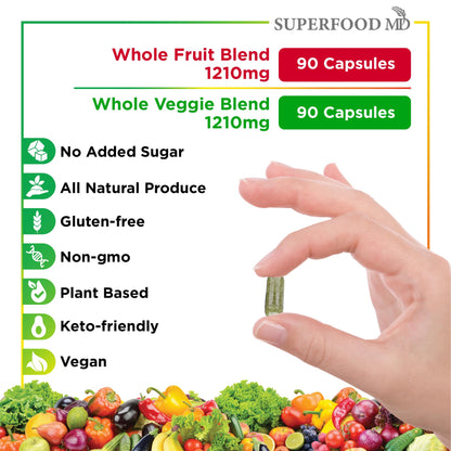Superfood MD Fruits & Veggies Supplement - Whole Food Natural Superfoods - with Beta Carotene - Soy Free- 90 Count (Pack of 2) - dailyvitalstore