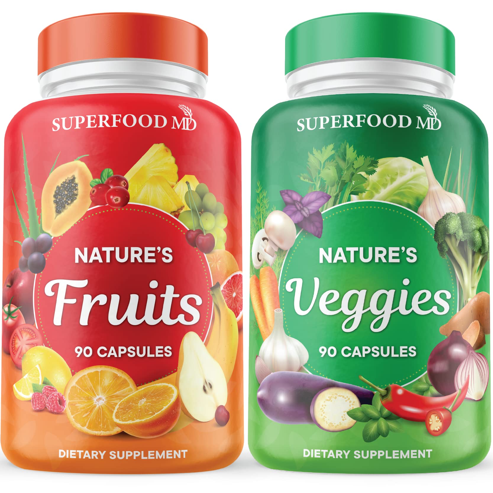 Superfood MD Fruits & Veggies Supplement - Whole Food Natural Superfoods - with Beta Carotene - Soy Free- 90 Count (Pack of 2) - dailyvitalstore