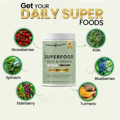 Superfood Reds & Greens Powder - 11.64 oz, Prebiotics & Probiotics for Digestive Health, Super Greens Powder with Ashwagandha for Gut Health, Immunity, Antioxidants, - dailyvitalstore