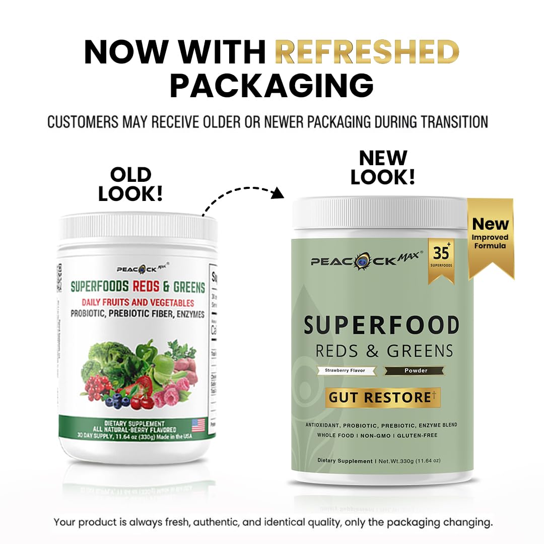 Superfood Reds & Greens Powder - 11.64 oz, Prebiotics & Probiotics for Digestive Health, Super Greens Powder with Ashwagandha for Gut Health, Immunity, Antioxidants, - dailyvitalstore