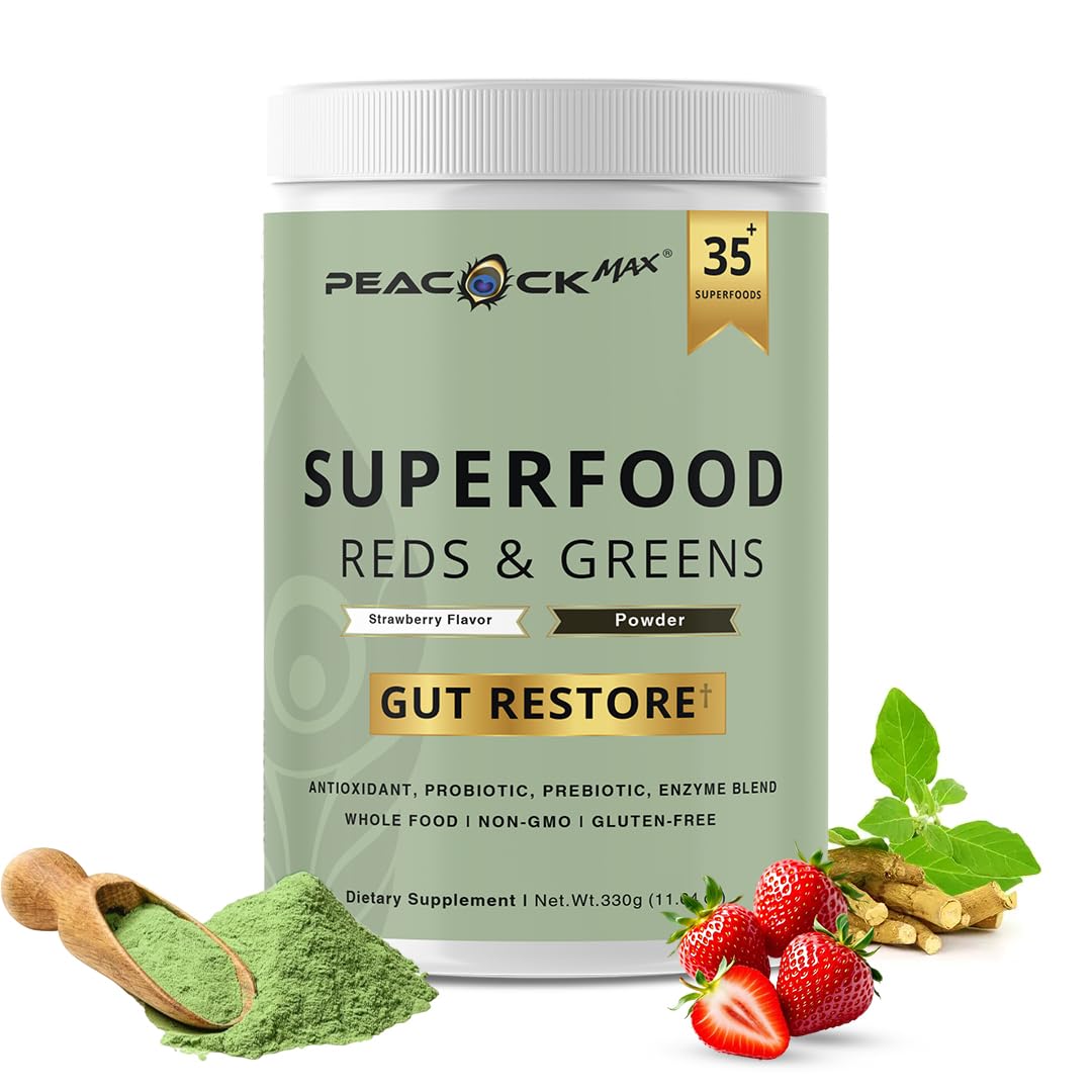 Superfood Reds & Greens Powder - 11.64 oz, Prebiotics & Probiotics for Digestive Health, Super Greens Powder with Ashwagandha for Gut Health, Immunity, Antioxidants, - dailyvitalstore