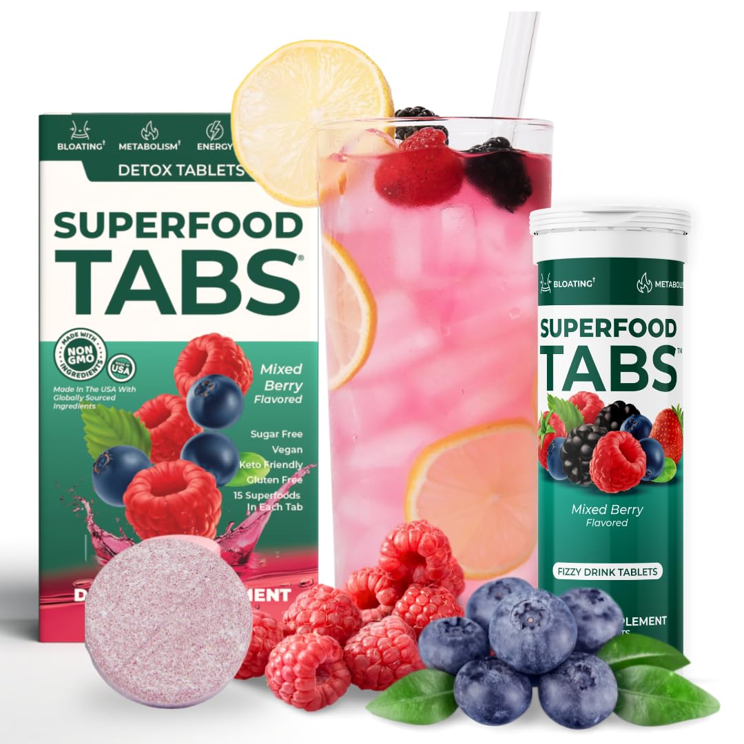 Superfood Tabs Detox Cleanse Drink - Fizzy Nutrition Supplement for Women and Men - Support Healthy Weight - Improve Digestive Health - dailyvitalstore