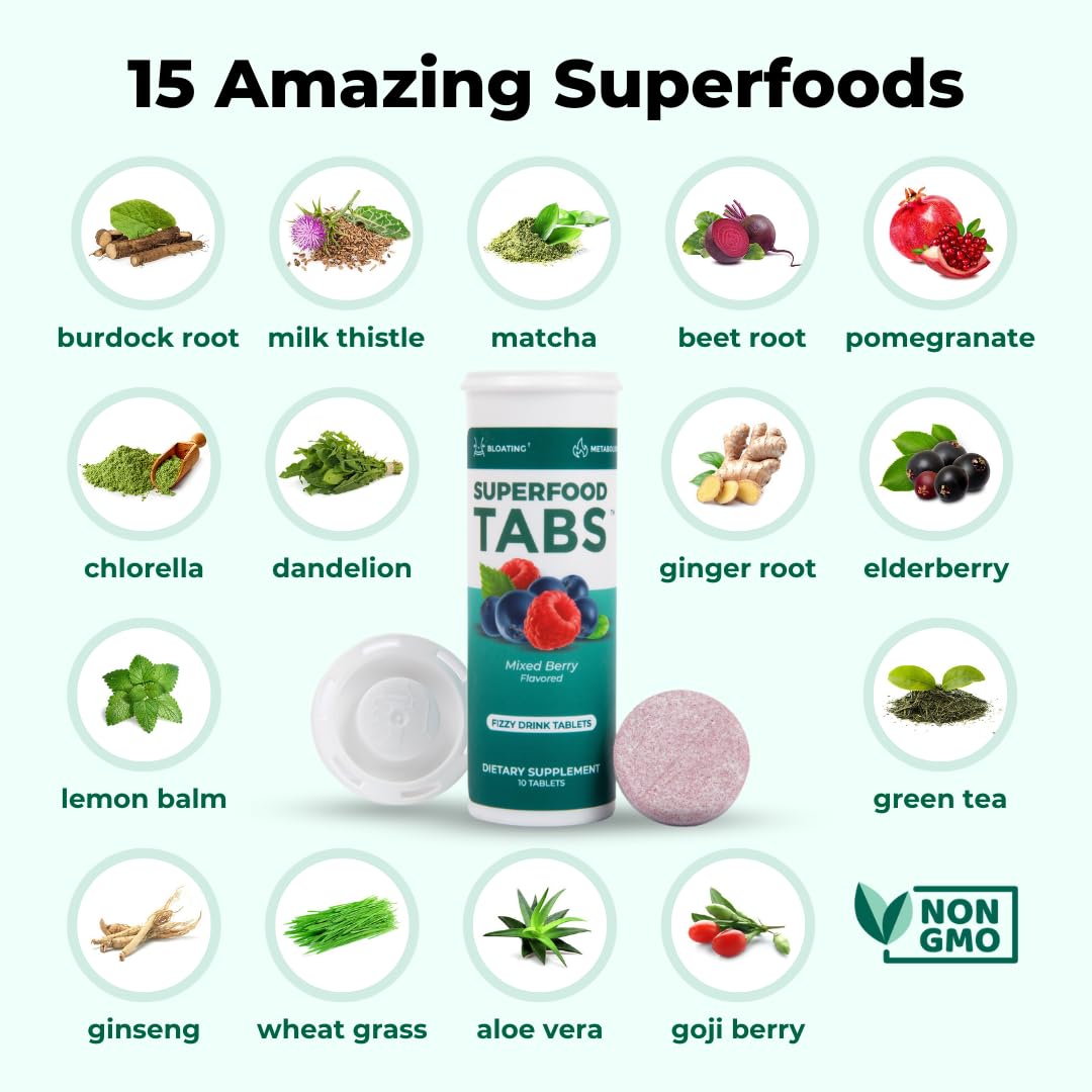 Superfood Tabs Detox Cleanse Drink - Fizzy Nutrition Supplement for Women and Men - Support Healthy Weight - Improve Digestive Health - dailyvitalstore