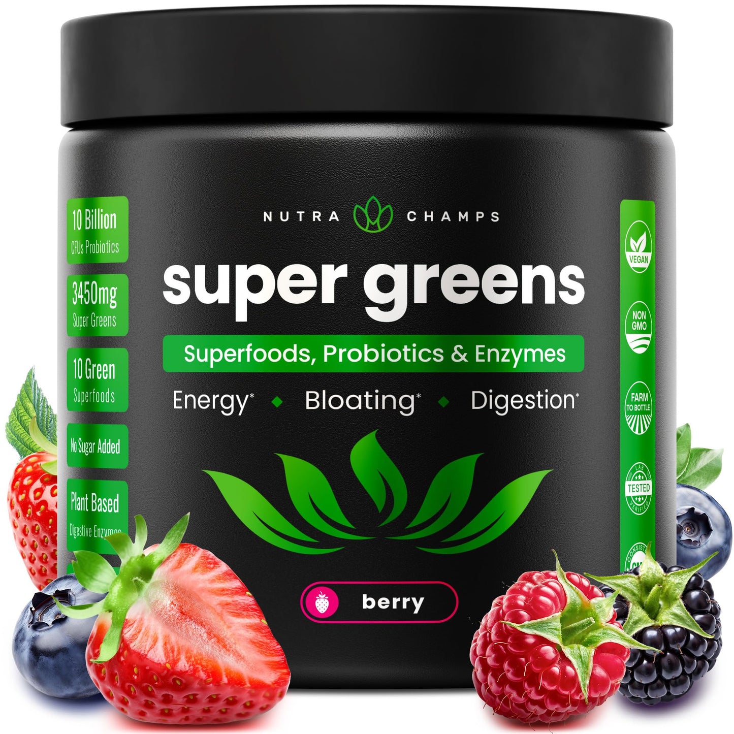 SuperGreens Powder, 40+ Organic Superfoods, Probiotics & Enzymes for Energy, Digestion, Gut Health & Bloating | Organic Fruit & Veggie Drink Mix, Daily Green Juice - dailyvitalstore