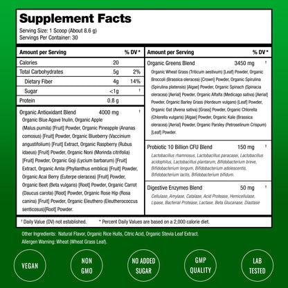 SuperGreens Powder, 40+ Organic Superfoods, Probiotics & Enzymes for Energy, Digestion, Gut Health & Bloating | Organic Fruit & Veggie Drink Mix, Daily Green Juice - dailyvitalstore