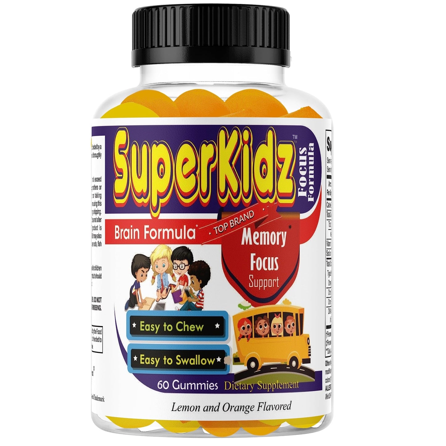 Superkids Focus Gummies for Kids, Omega 3 Gummy Kids Focus and Attention Supplements, Teen Brain Focus Vitamins, Non-GMO Gummy Vitamins, Tasty Lemon & Orange, 60 Count - dailyvitalstore