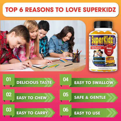 Superkids Focus Gummies for Kids, Omega 3 Gummy Kids Focus and Attention Supplements, Teen Brain Focus Vitamins, Non-GMO Gummy Vitamins, Tasty Lemon & Orange, 60 Count - dailyvitalstore