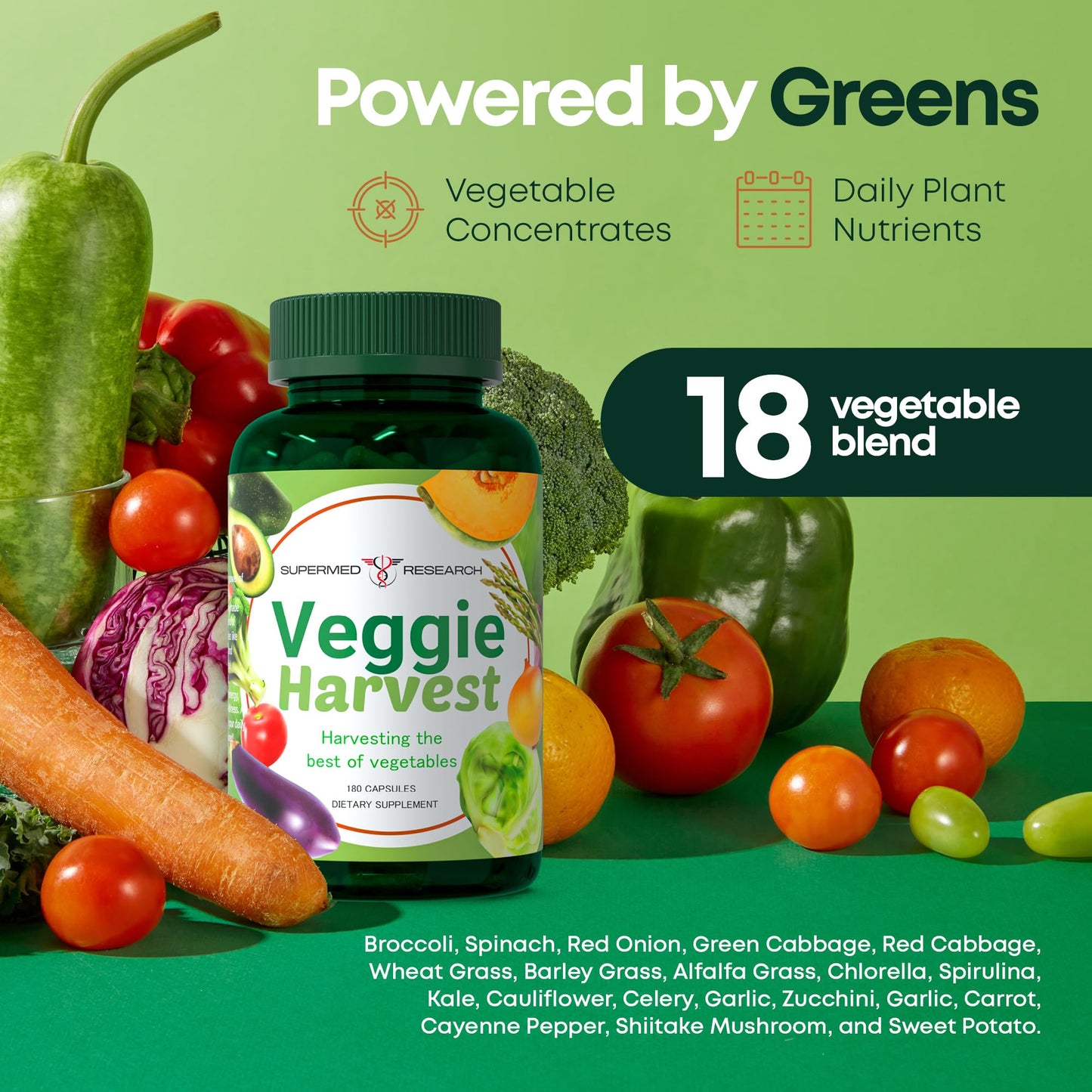 Supermed Research Fruits and Vegetables Supplements – 2 Pack Combination Fruit & Veggies Supplement – Whole Food Vitamins & Minerals for Adults – Superfood Veggie Vitamins for Adults (180 x 2, 360 Ct) - dailyvitalstore