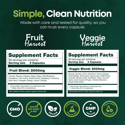 Supermed Research Fruits and Vegetables Supplements – 2 Pack Combination Fruit & Veggies Supplement – Whole Food Vitamins & Minerals for Adults – Superfood Veggie Vitamins for Adults (180 x 2, 360 Ct) - dailyvitalstore