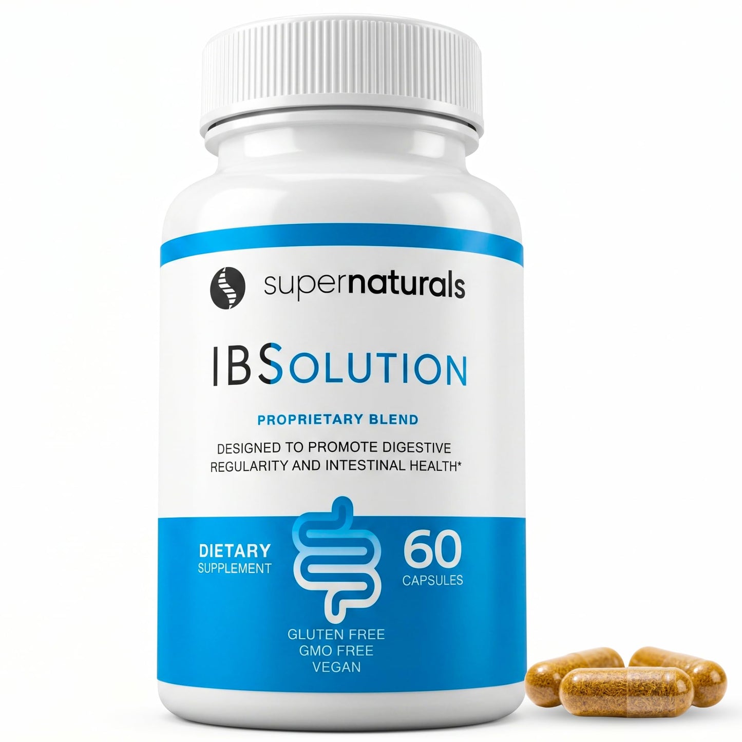 SuperNaturals IBSolution - Made in USA, Non-GMO, Gluten Free & Vegan (60 Capsules) - Digestive Gut Health Supplement With Psyllium Husk - Gas, Bloating, Diarrhea - dailyvitalstore