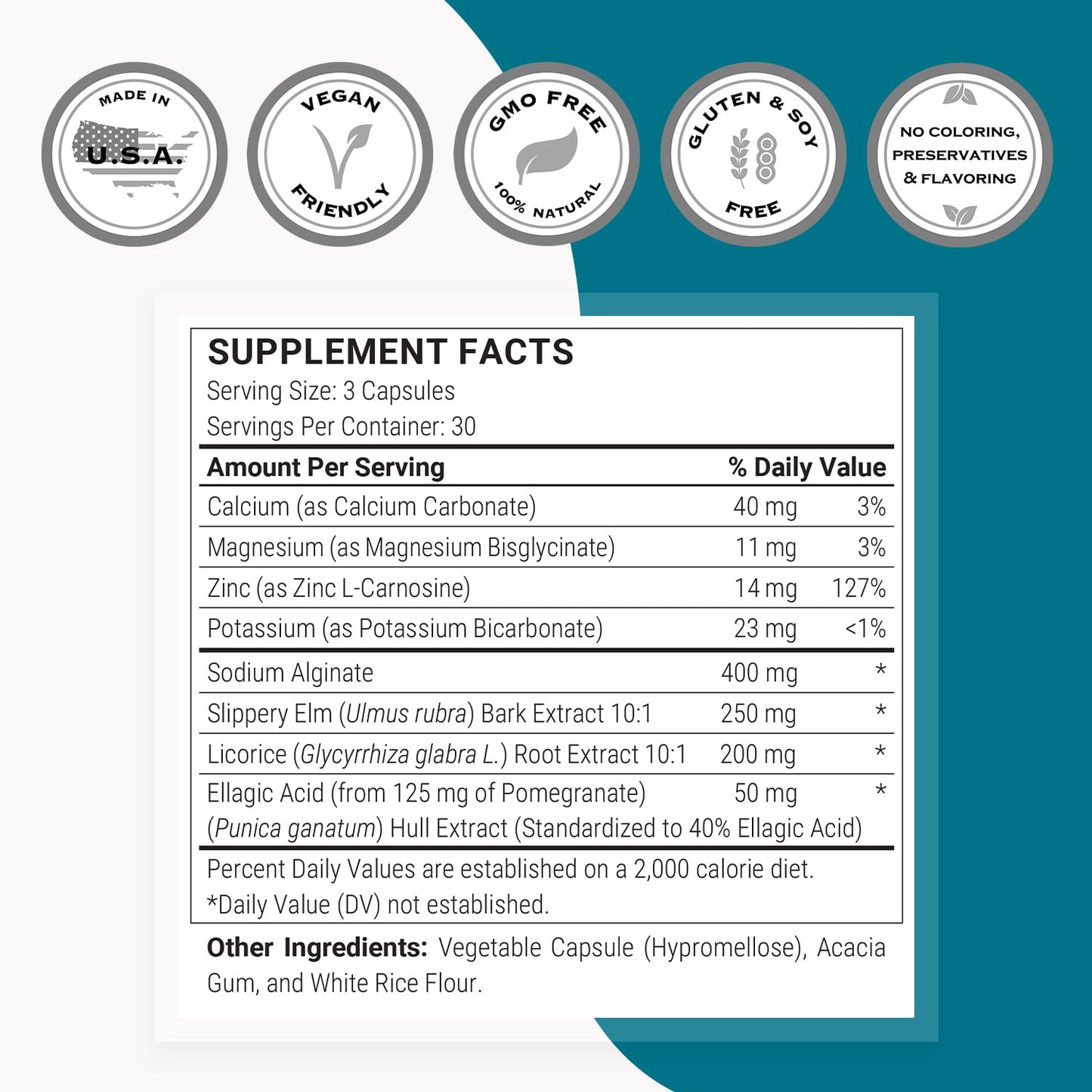 Supersmart Acid Balance Formula (Advanced Complex) - with Zinc L-Carnosine, Slippery Elm Extract, Licorice Root | Non-GMO & Gluten Free - 90 Vegetarian Capsules - dailyvitalstore
