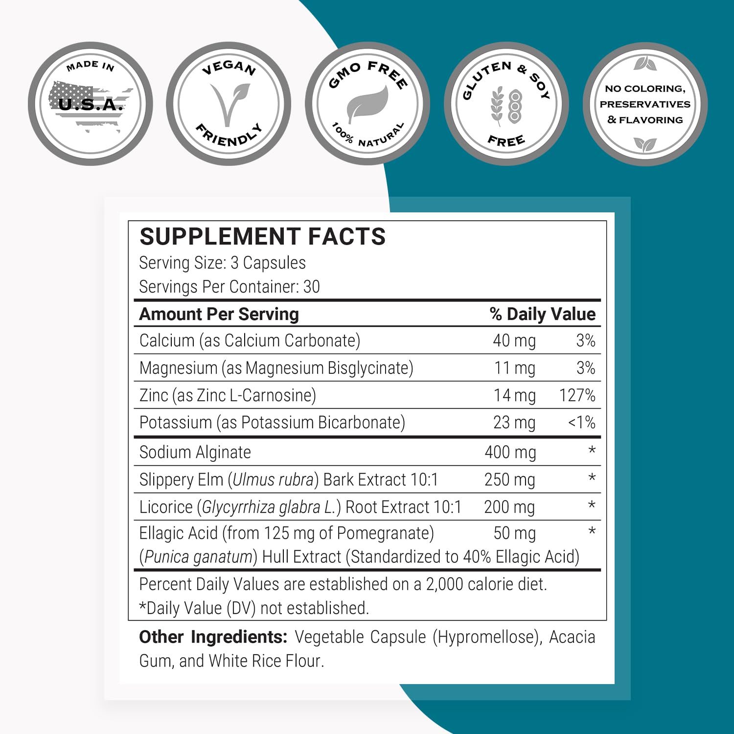 Supersmart Acid Balance Formula (Advanced Complex) - with Zinc L-Carnosine, Slippery Elm Extract, Licorice Root | Non-GMO & Gluten Free - 90 Vegetarian Capsules - dailyvitalstore