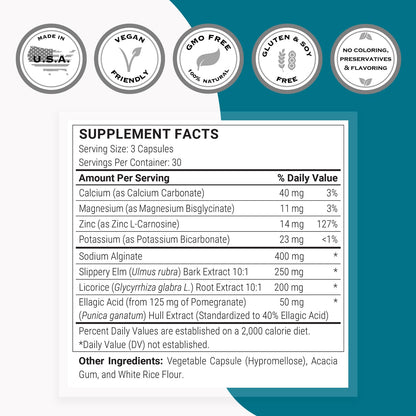 Supersmart Acid Balance Formula (Advanced Complex) - with Zinc L-Carnosine, Slippery Elm Extract, Licorice Root | Non-GMO & Gluten Free - 90 Vegetarian Capsules - dailyvitalstore