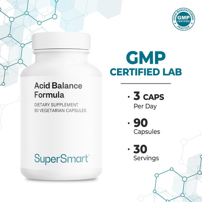 Supersmart Acid Balance Formula (Advanced Complex) - with Zinc L-Carnosine, Slippery Elm Extract, Licorice Root | Non-GMO & Gluten Free - 90 Vegetarian Capsules - dailyvitalstore