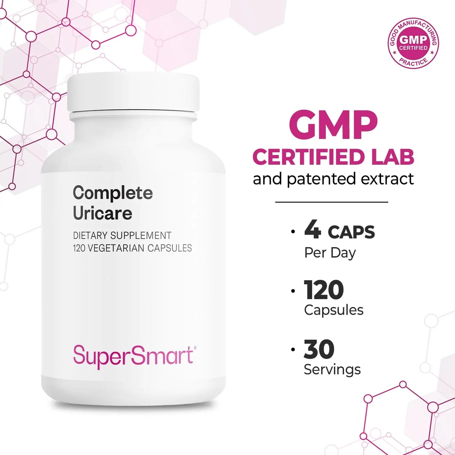 SuperSmart Complete Uricare (Patented & High Strength) - D-mannose, Go Less Pumpkin Seed, Varuna Bark - for Women & Men | Non-GMO & Gluten Free - 120 Vegetarian Capsules - dailyvitalstore