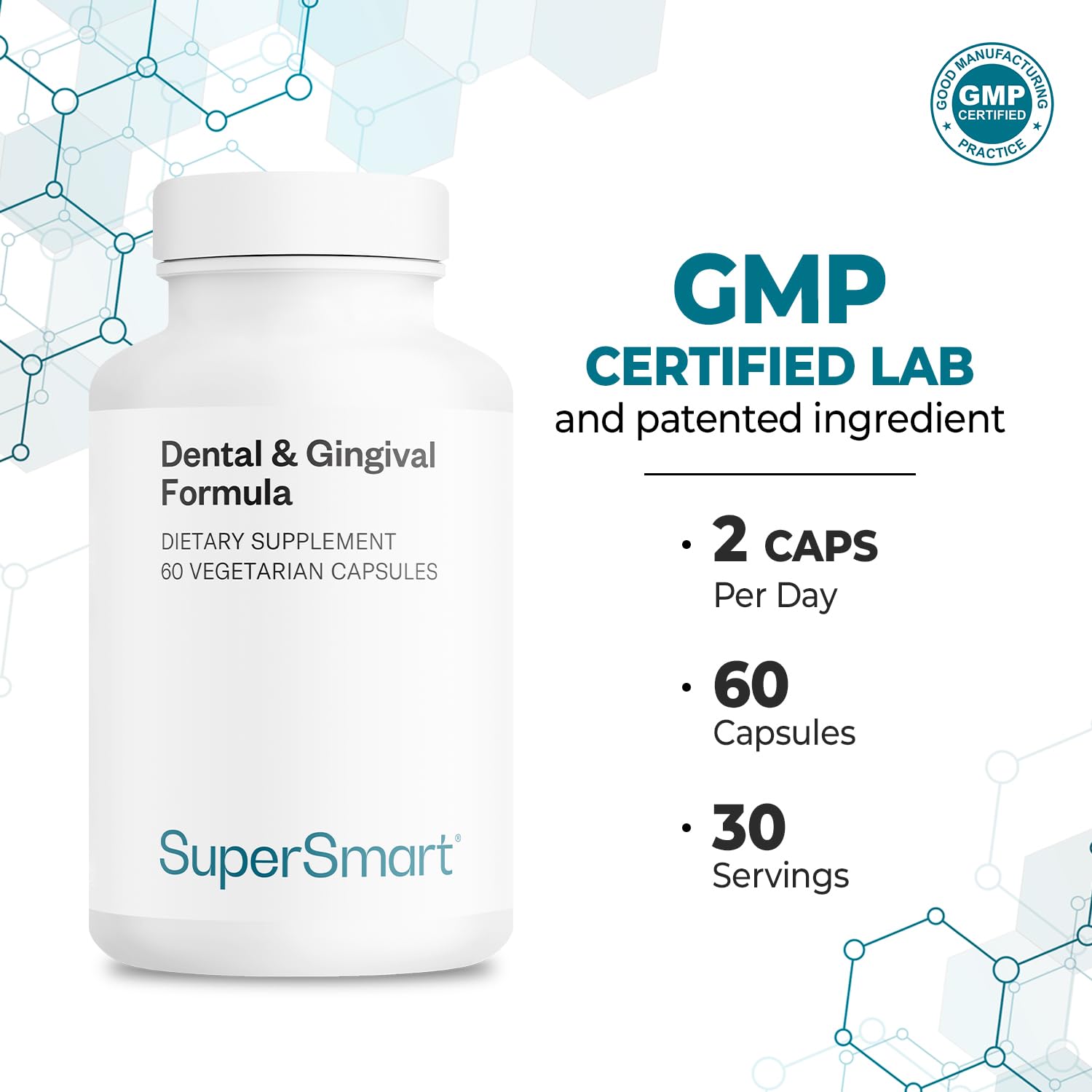 Supersmart - Dental & Gingival Formula (Patented) - Oral Care Supplement - with TEES-10 | Non-GMO & Vegan - 60 Vegetarian Capsules - dailyvitalstore