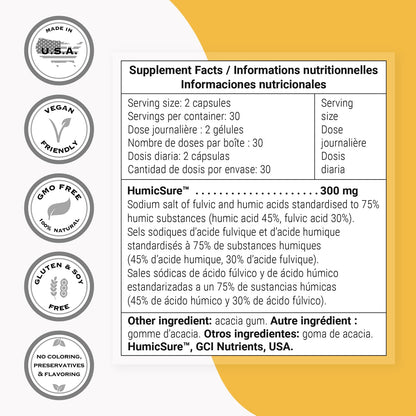Supersmart - Humic and Fulvic Acid Supplement 300mg per Day (Patented & High Strength) - Fulvic Humic Mineral Blend | Non-GMO & Gluten Free - 60 Vegetarian Capsules - dailyvitalstore