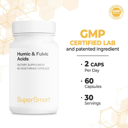 Supersmart - Humic and Fulvic Acid Supplement 300mg per Day (Patented & High Strength) - Fulvic Humic Mineral Blend | Non-GMO & Gluten Free - 60 Vegetarian Capsules - dailyvitalstore