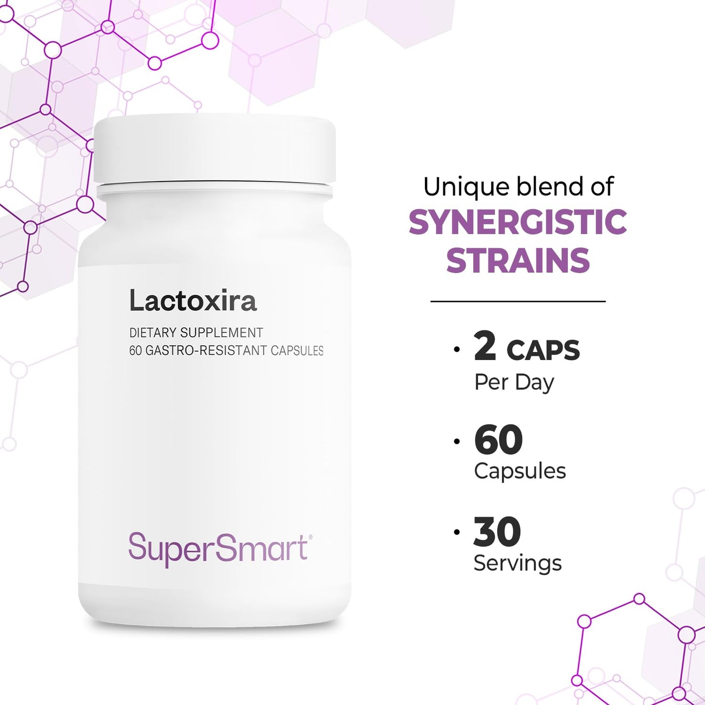 Supersmart - Lactoxira (High Potency) - 8-in-1 Probiotic Complex Supplement - Advanced Formula for Women & Men - with Lactobacillus Casei, Brevis | Non-GMO & Gluten Free - 60 DR Capsules - dailyvitalstore