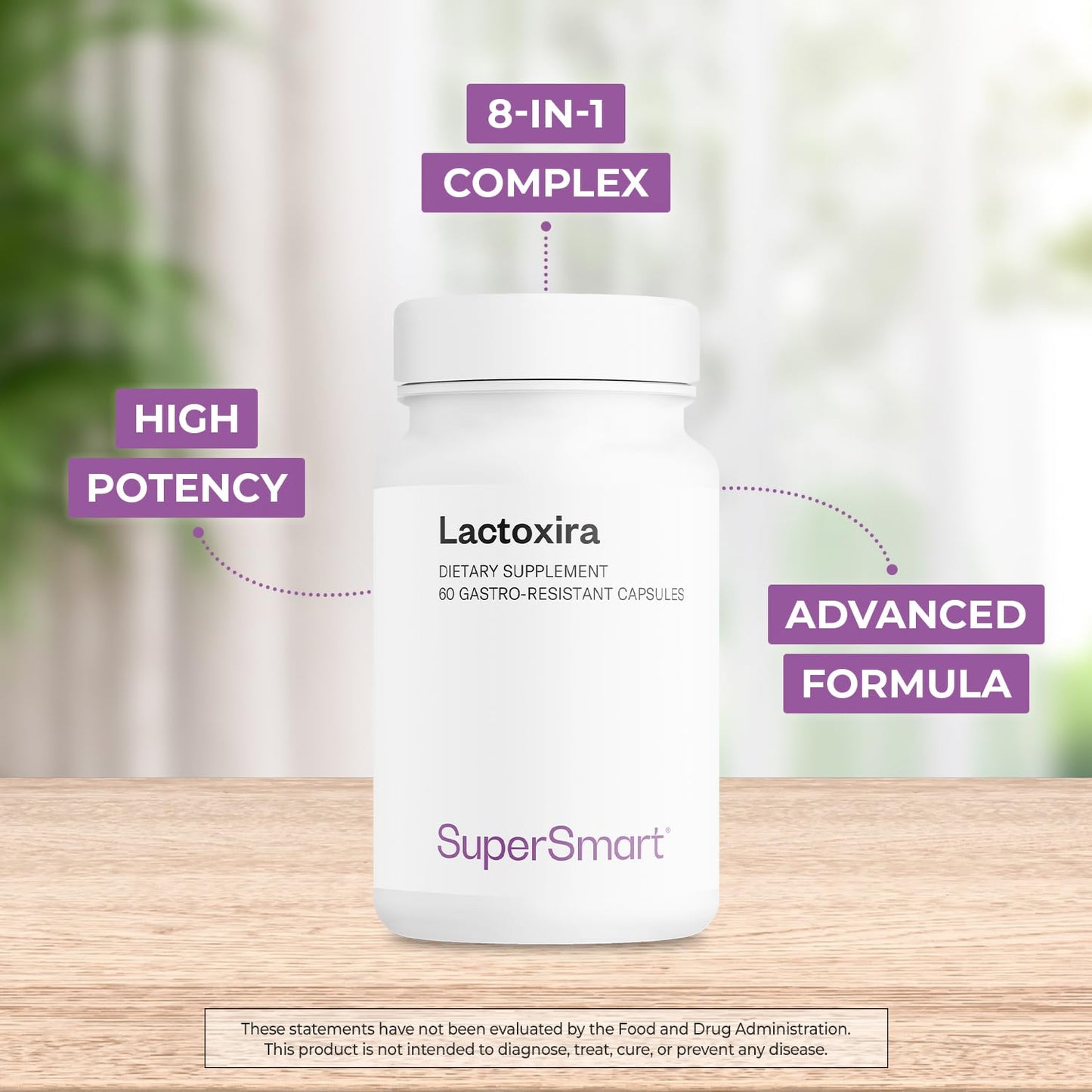 Supersmart - Lactoxira (High Potency) - 8-in-1 Probiotic Complex Supplement - Advanced Formula for Women & Men - with Lactobacillus Casei, Brevis | Non-GMO & Gluten Free - 60 DR Capsules - dailyvitalstore
