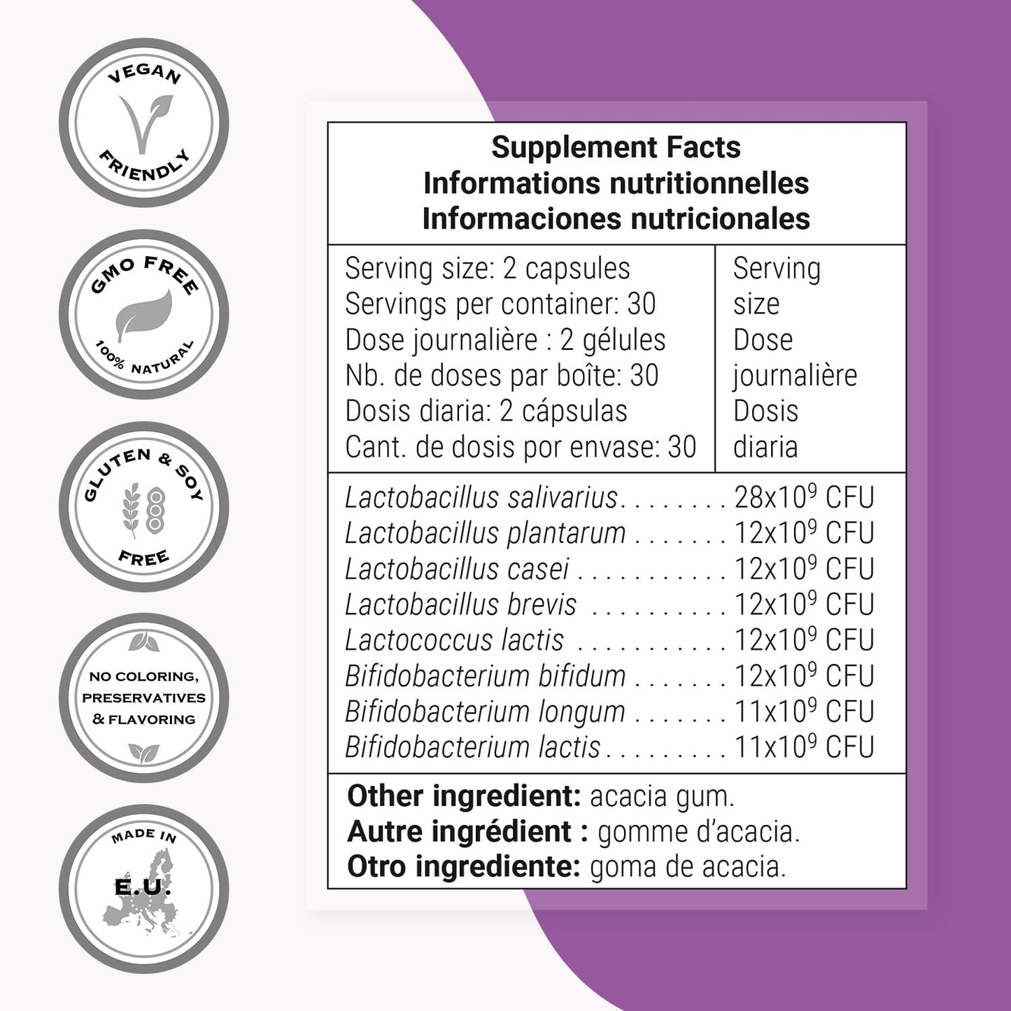 Supersmart - Lactoxira (High Potency) - 8-in-1 Probiotic Complex Supplement - Advanced Formula for Women & Men - with Lactobacillus Casei, Brevis | Non-GMO & Gluten Free - 60 DR Capsules - dailyvitalstore
