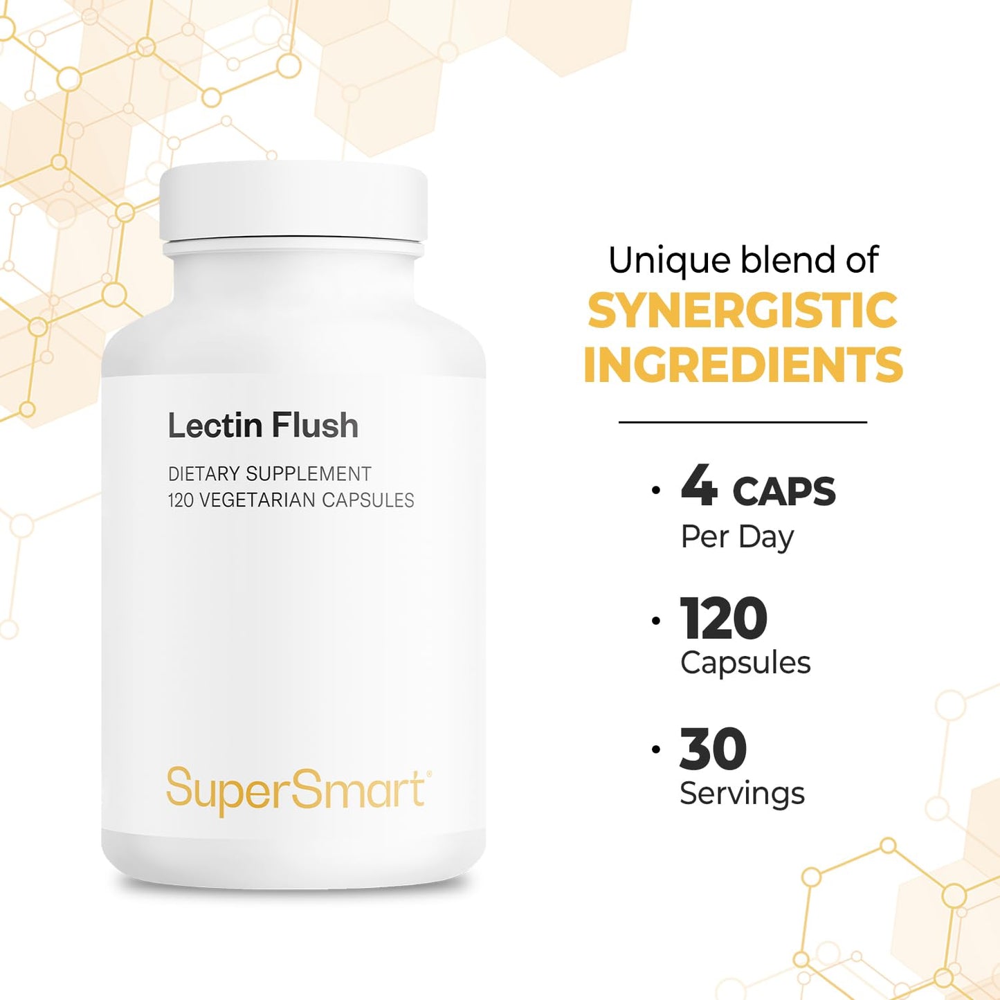 Supersmart - Lectin Flush - Lectin Blocker Shield Supplement - Digestive Support & Detox - Intolerances & Food Allergies - Intestinal Health | Non-GMO & Gluten Free - 120 Vegetarian Capsules - dailyvitalstore