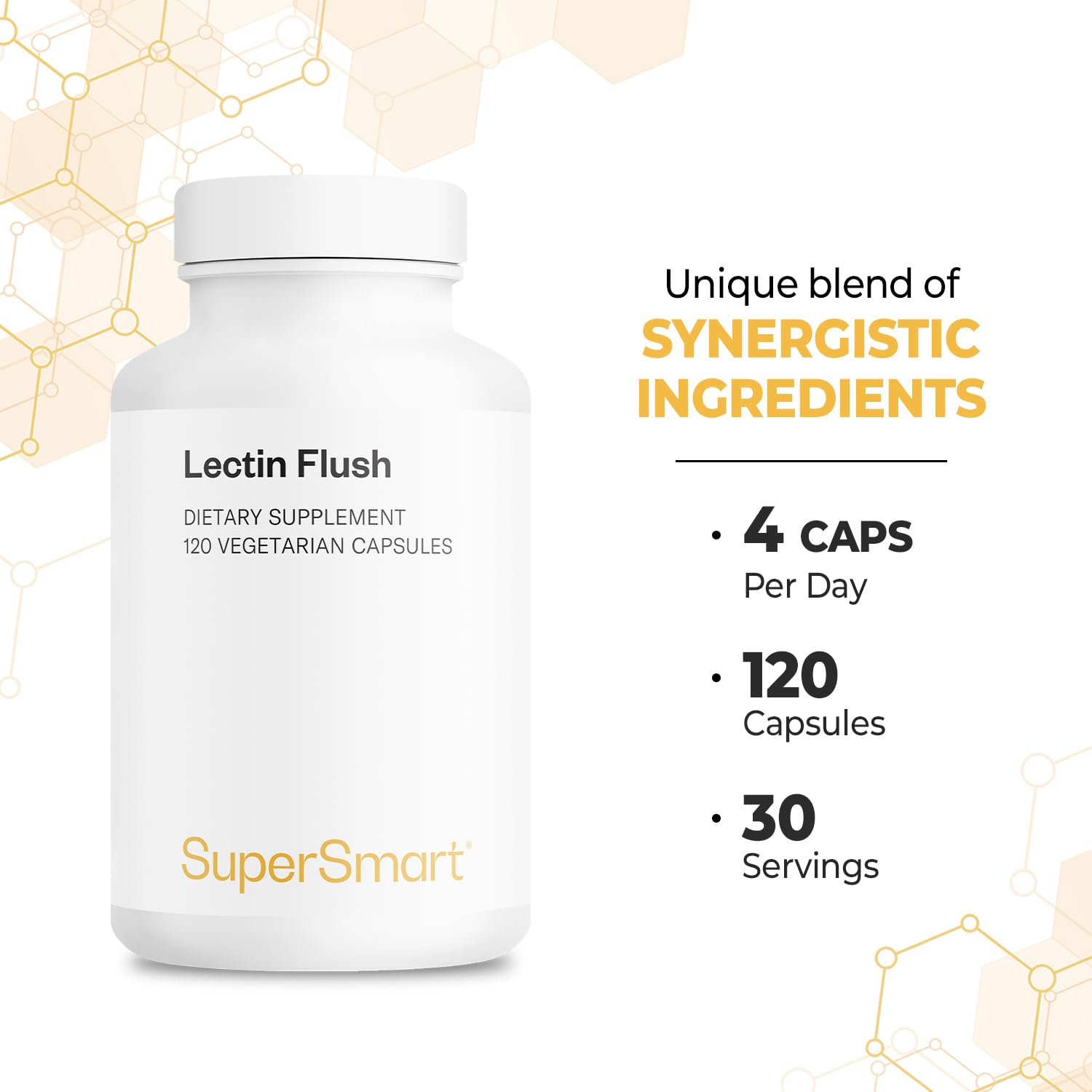 Supersmart - Lectin Flush - Lectin Blocker Shield Supplement - Digestive Support & Detox - Intolerances & Food Allergies - Intestinal Health | Non-GMO & Gluten Free - 120 Vegetarian Capsules - dailyvitalstore