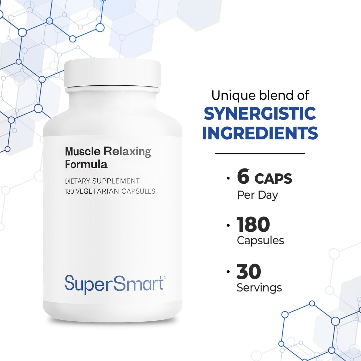 Supersmart - Muscle Relaxing Formula (Advanced Complex) - with Magnesium, Calcium, Vitamin E, Plants Extracts | Non-GMO & Gluten Free - 180 Vegetarian Capsules - dailyvitalstore